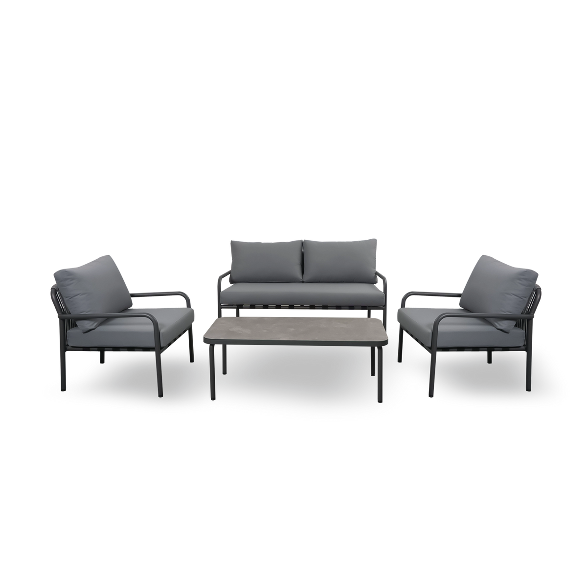 Gartenlounge Set Finqa Amsterdam mit Sofa, 2 Sesseln & Tisch – grau
