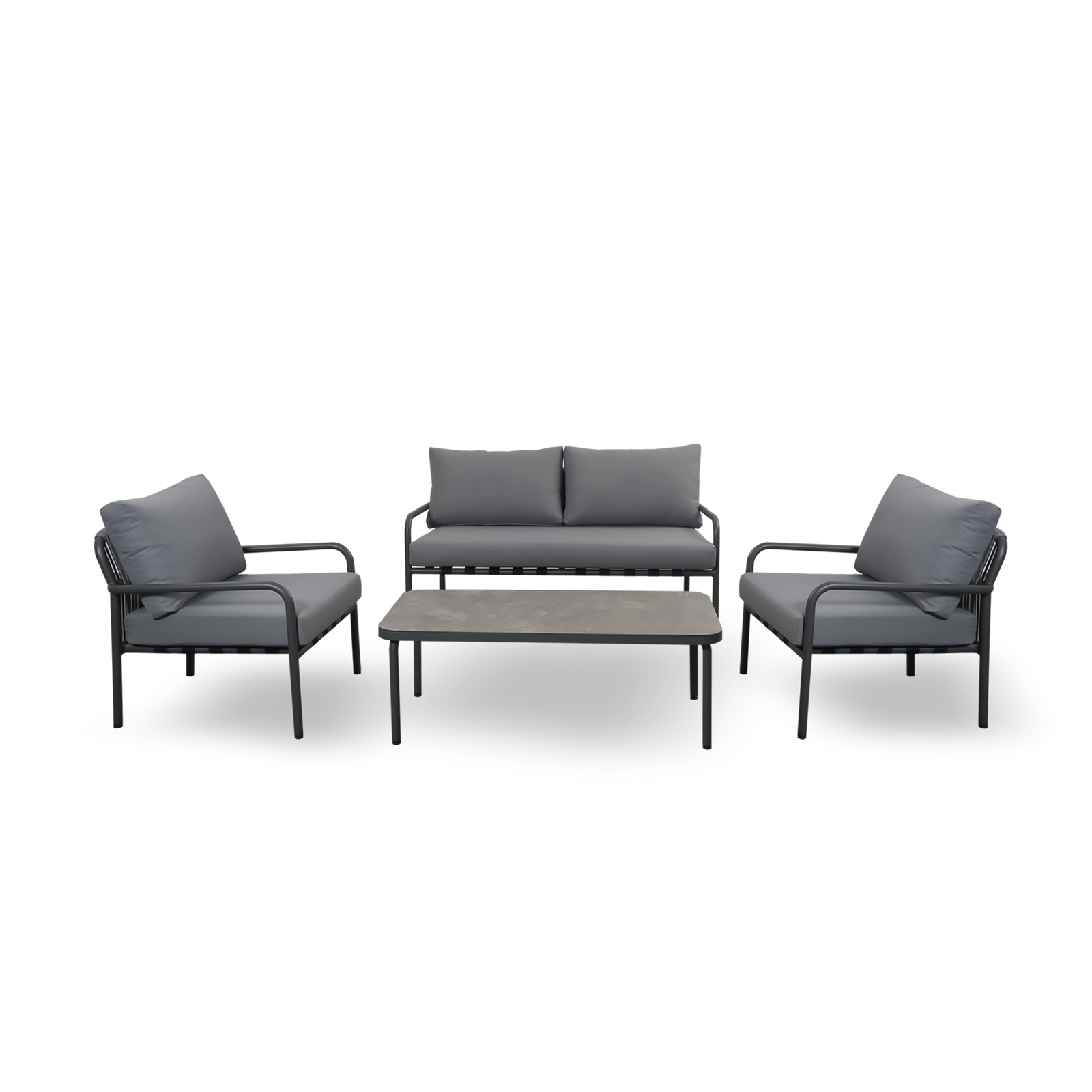 Gartenlounge Set Finqa Amsterdam mit Sofa, 2 Sesseln & Tisch – grau