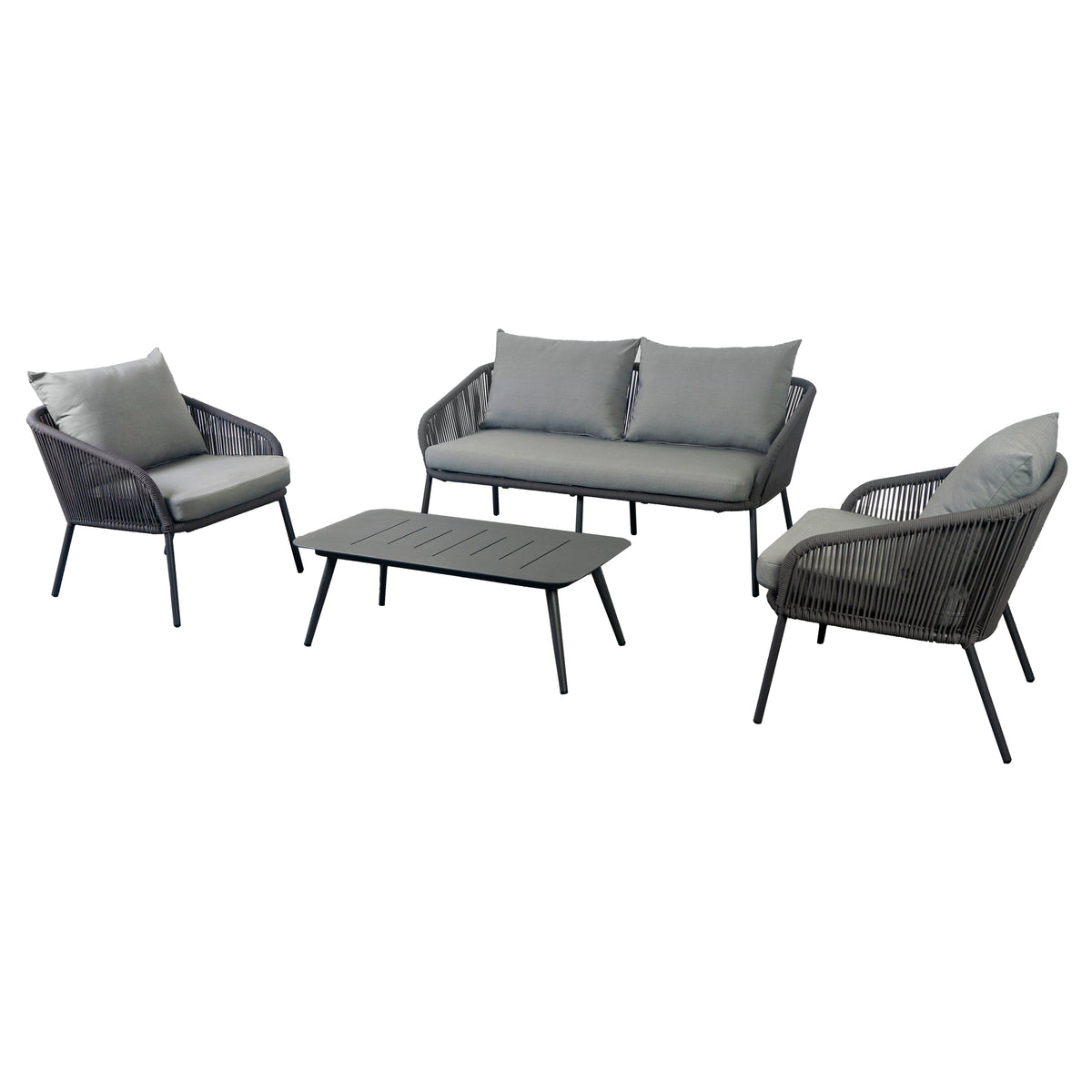 Gartenlounge Set Finqa Eindhoven 4-Sitzer mit Tisch – Rope-Design, grau