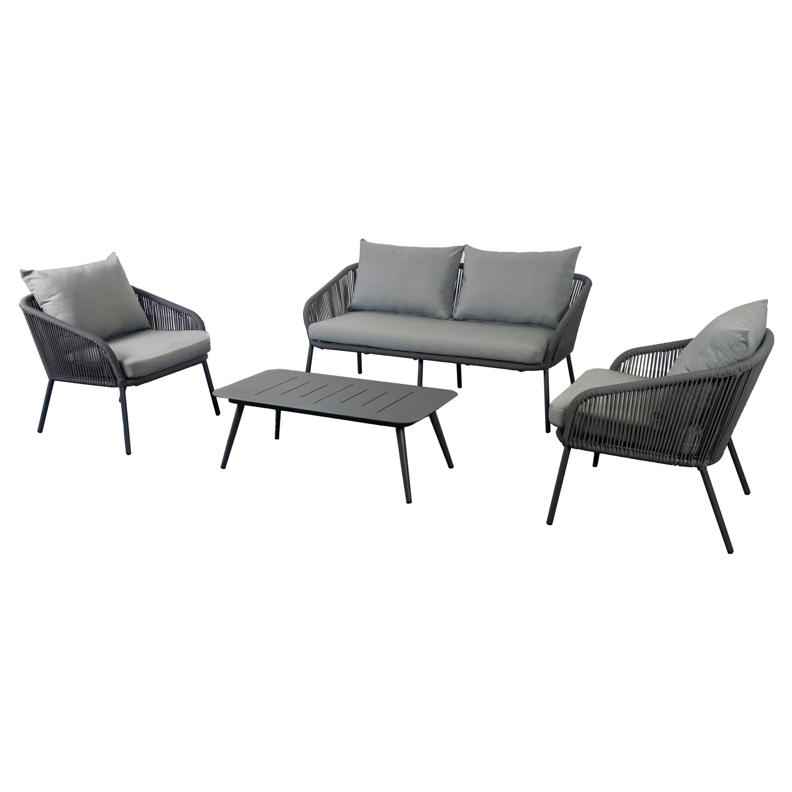 Gartenlounge Set Finqa Eindhoven 4-Sitzer mit Tisch – Rope-Design, grau