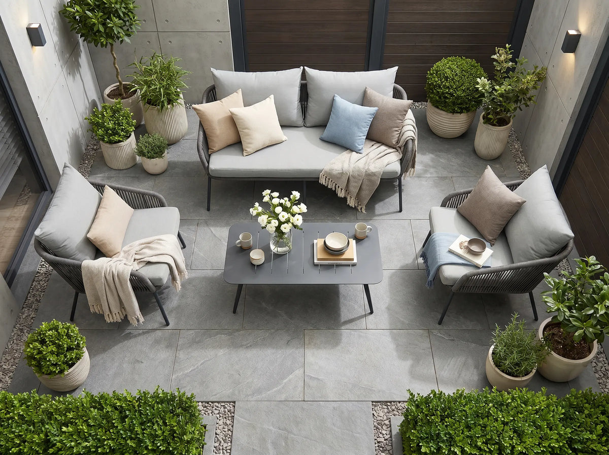 Gartenlounge Set Finqa Eindhoven 4-Sitzer mit Tisch – Rope-Design, grau
