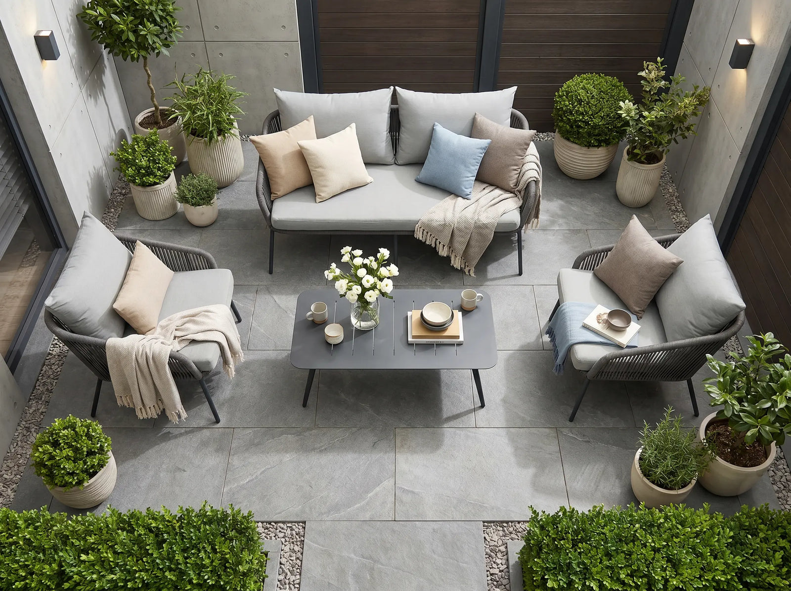 Gartenlounge Set Finqa Eindhoven 4-Sitzer mit Tisch – Rope-Design, grau