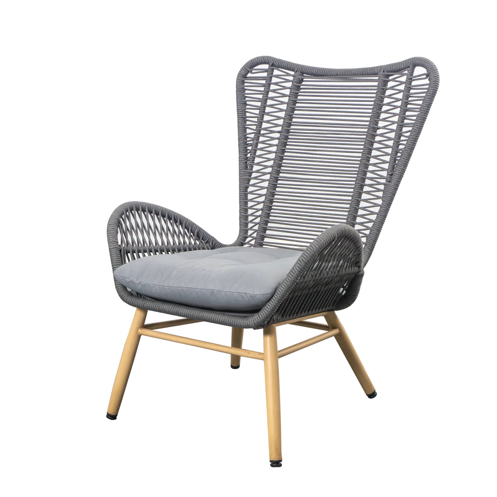Gartensessel Set Finqa Sevilla 2er-Set mit Fußhockern – Rope-Design, hellgrau