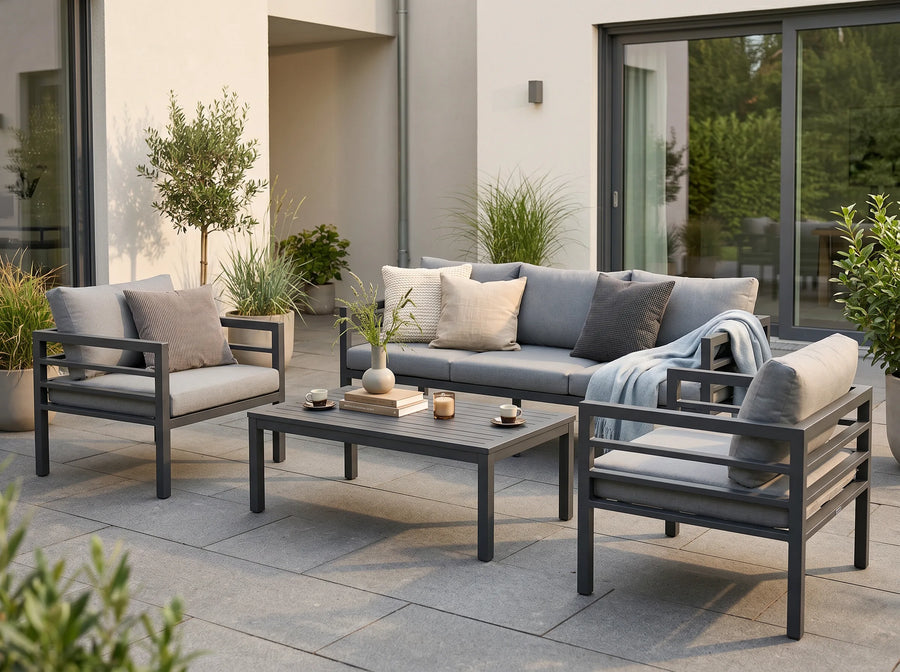 Gartenlounge Set Finqa Stockholm 4-Sitzer mit Tisch – Aluminium, grau
