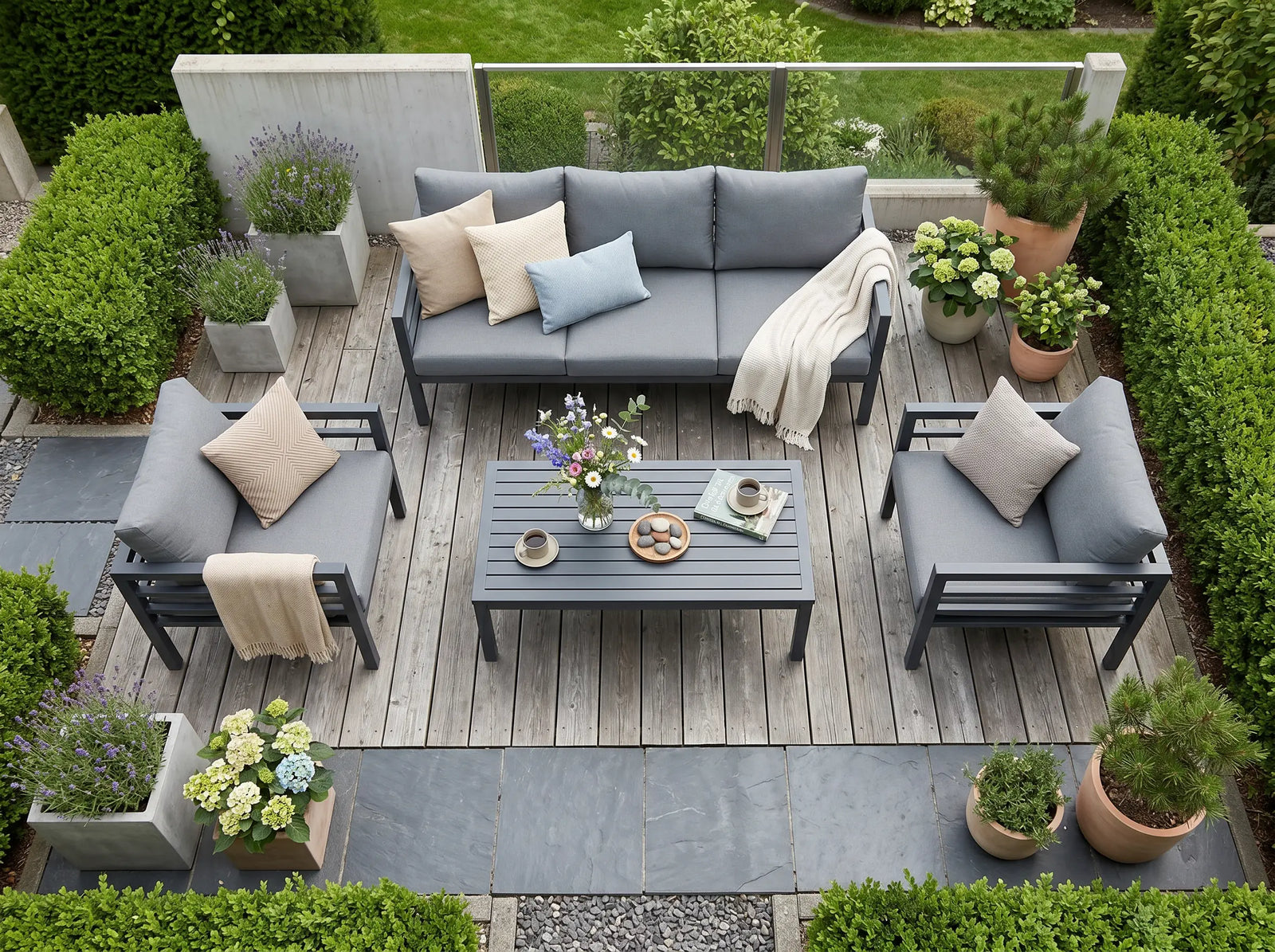 Gartenlounge Set Finqa Stockholm 4-Sitzer mit Tisch – Aluminium, grau