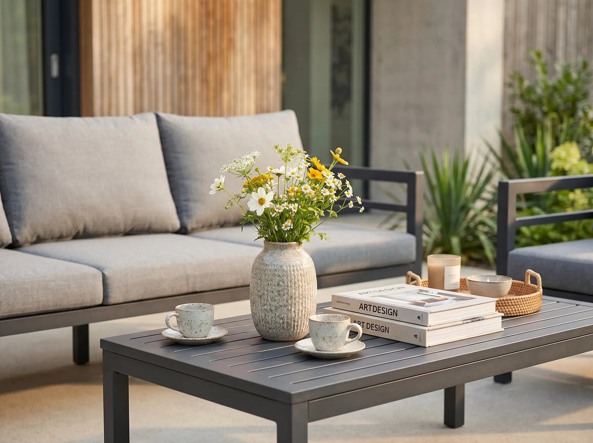 Gartenlounge Set Finqa Stockholm 4-Sitzer mit Tisch – Aluminium, grau