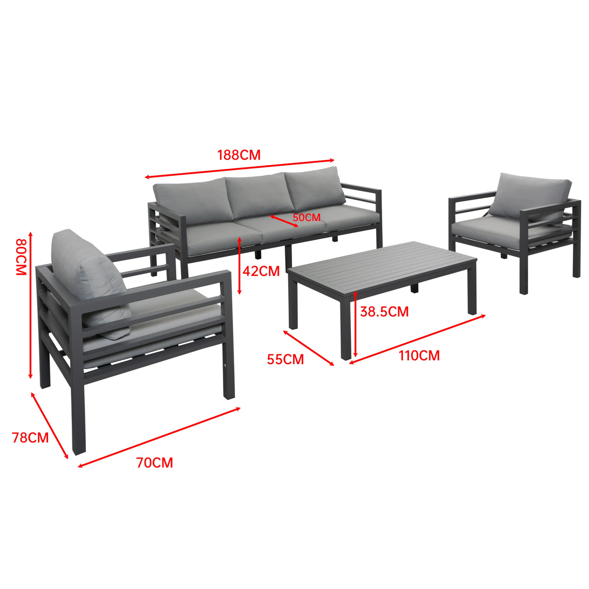 Gartenlounge Set Finqa Stockholm 4-Sitzer mit Tisch – Aluminium, grau