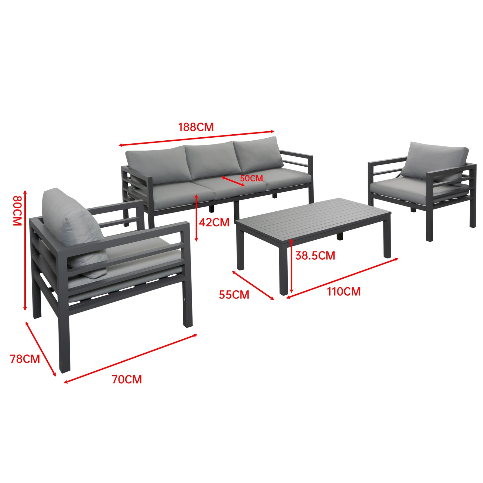 Gartenlounge Set Finqa Stockholm 4-Sitzer mit Tisch – Aluminium, grau