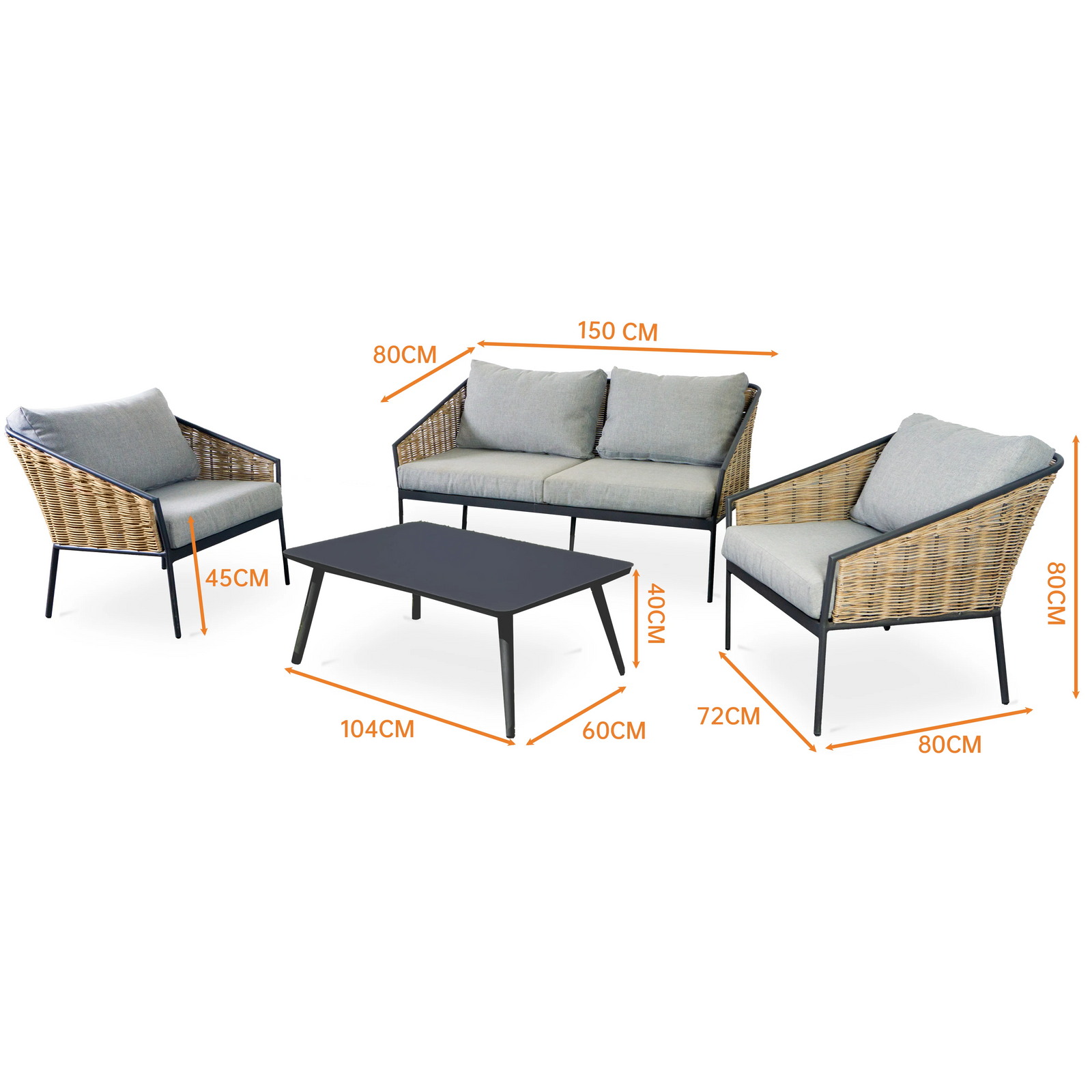 Gartenlounge Set Finqa Como 4-Sitzer mit Tisch – Rattan-Optik, hellgrau