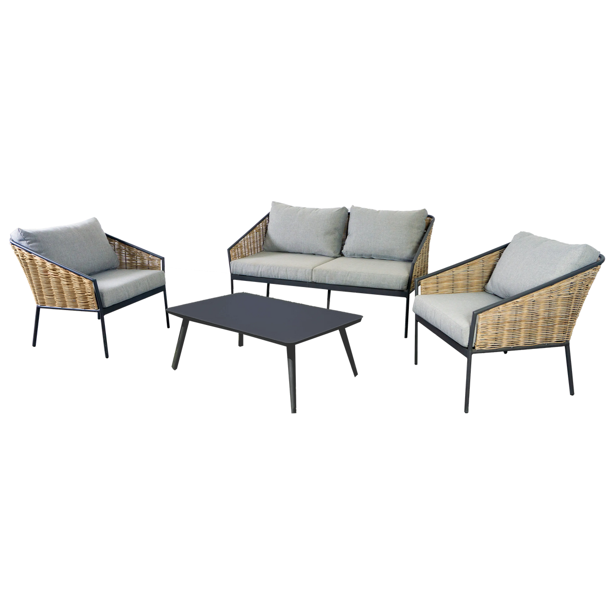 Gartenlounge Set Finqa Como 4-Sitzer mit Tisch – Rattan-Optik, hellgrau
